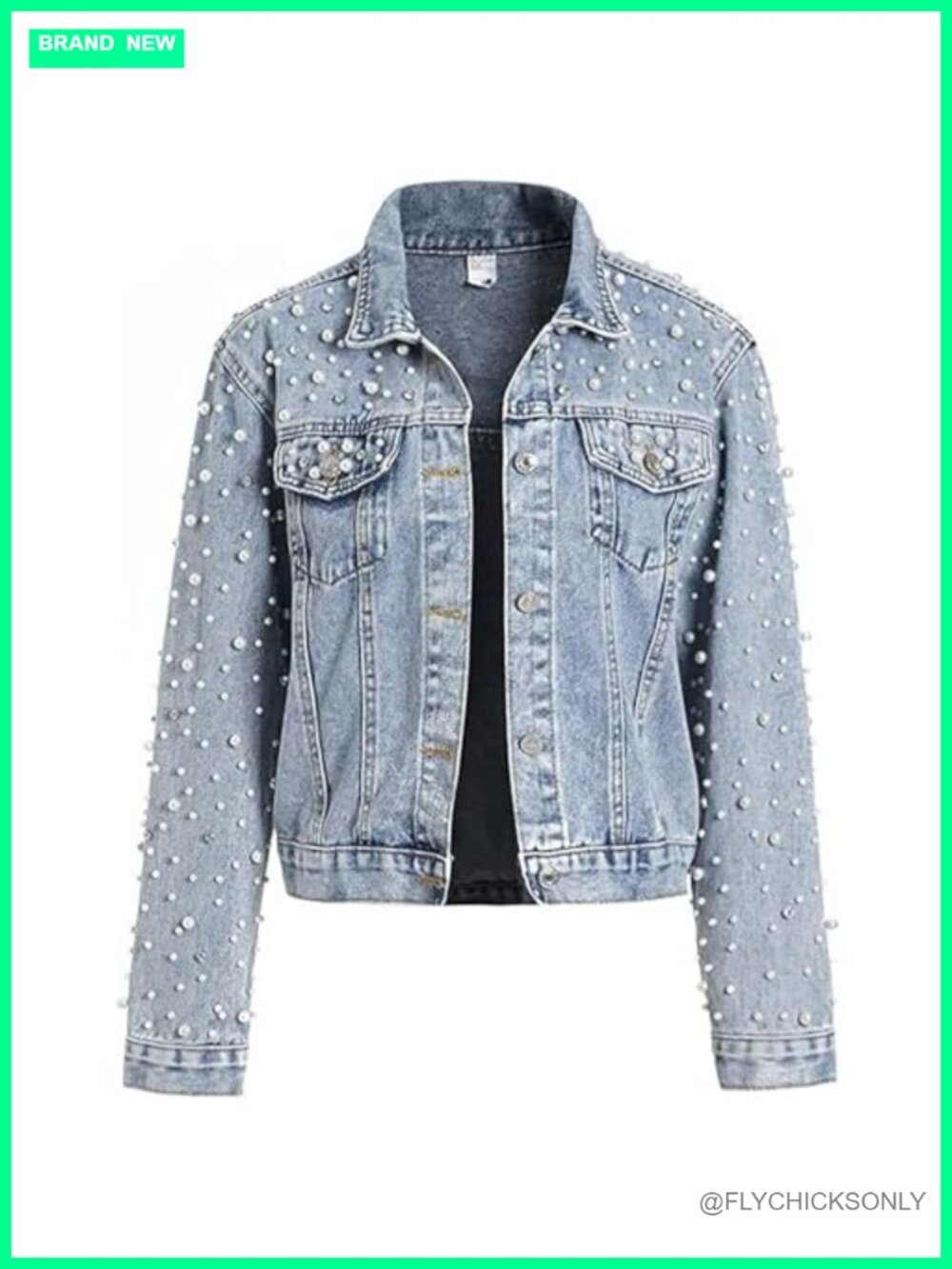 Pearl Denim Jacket Rhinestone Crop Jean Jacket Western Women's